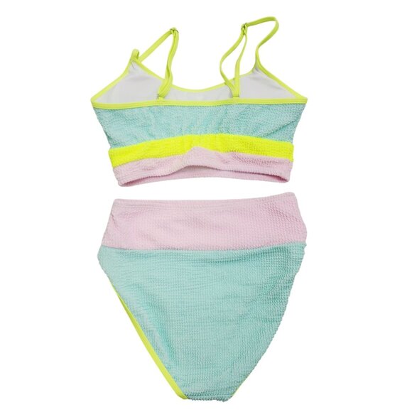 Pastel Colorblock Womens Swimsuit Textured Bikini Set Adjustable Straps Size XS - Picture 2 of 5